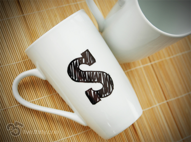 DIY monogrammed mug @ fiveinthehive.com